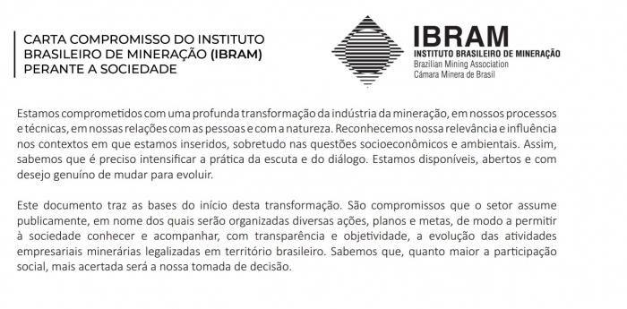 Ibram lança carta de compromisso perante a sociedade 