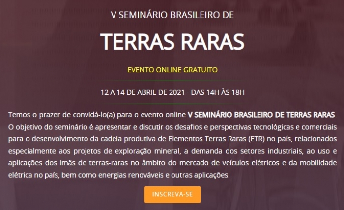 Seminário Brasileiro de Terras Raras acontecerá em abril