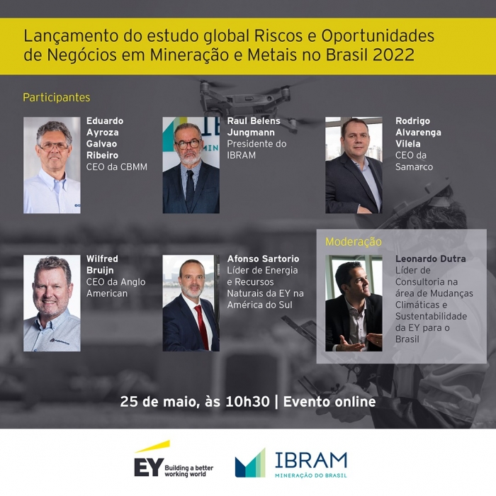 EY e Ibram lançarão estudo sobre  Riscos e Oportunidades de Negócios em Mineração e Metais no Brasil