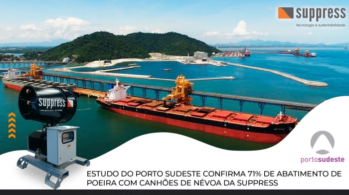 Estudo do Porto Sudeste confirma 71% de abatimento de poeira com canhões de névoa da Suppress