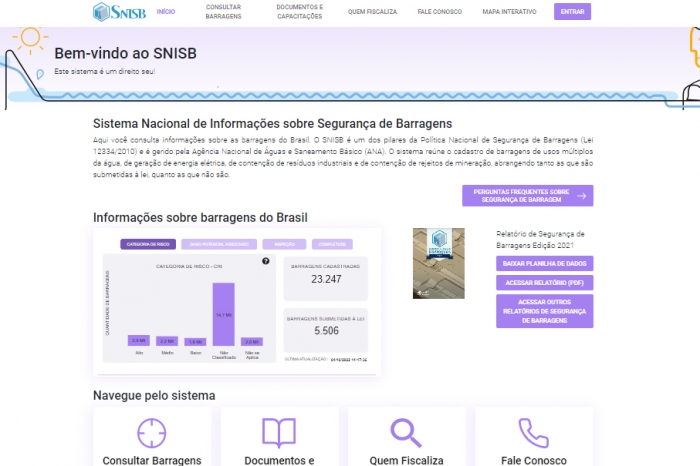 ANA lança nova versão do Sistema Nacional de Informações sobre Segurança de Barragens