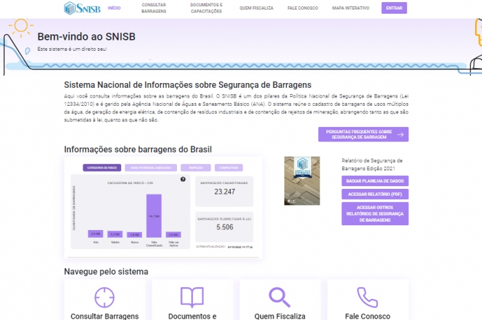 ANA lança nova versão do Sistema Nacional de Informações sobre Segurança de Barragens