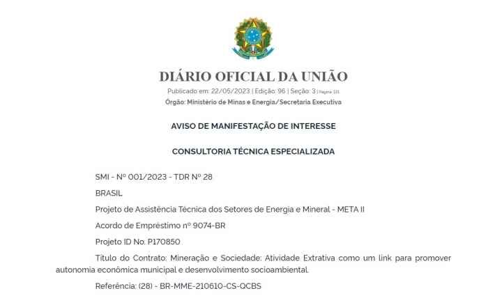 MME procura consultoria técnica especializada para o desenvolvimento  de parte do Projeto Meta II