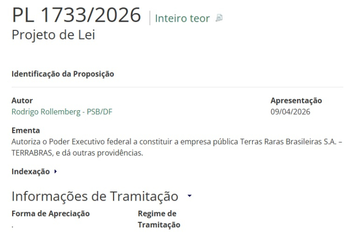 Projeto de Lei propõe a criação da estatal Terrabras para atuar com os minerais críticos