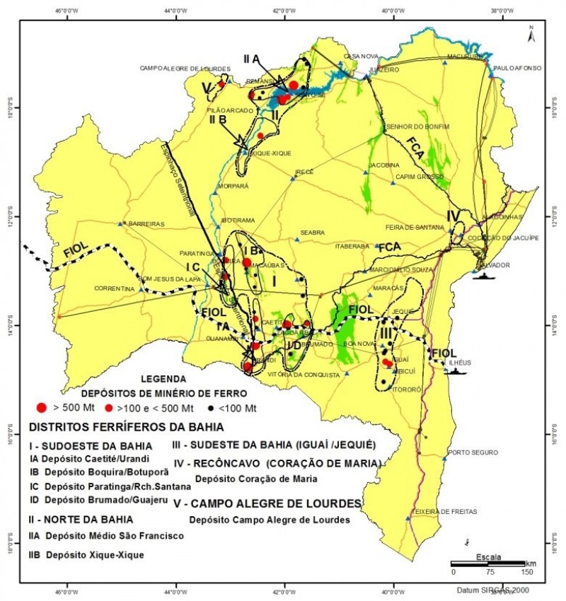 Localização dos Distritos de Minério de Ferro da Bahia (CBPM)