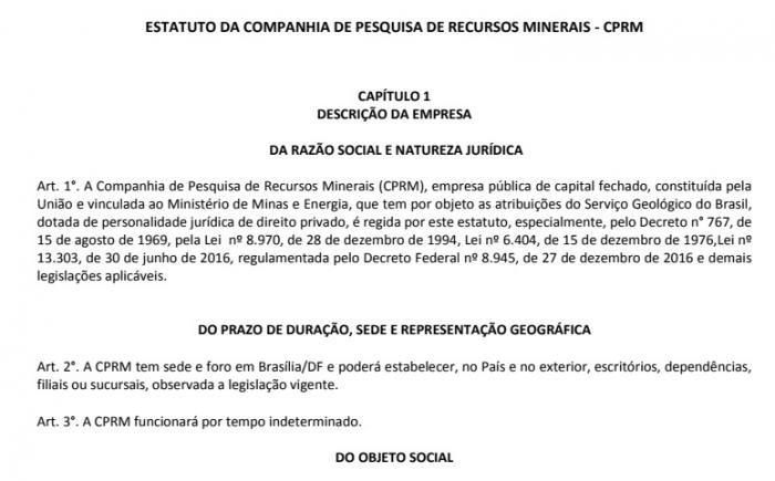 CPRM tem novo estatuto para adequação à lei das estatais